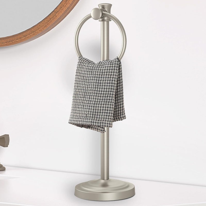 Hoimpro 17 Inch Stand Hand Towel Holder Towel Bar Towel Hanging Ring, Free Standing Floor Hand Towel Rack Storage for Bathroom Kitchen Vanity Countertops, Hardware Accessories(Brushed Nickel) - Image 1